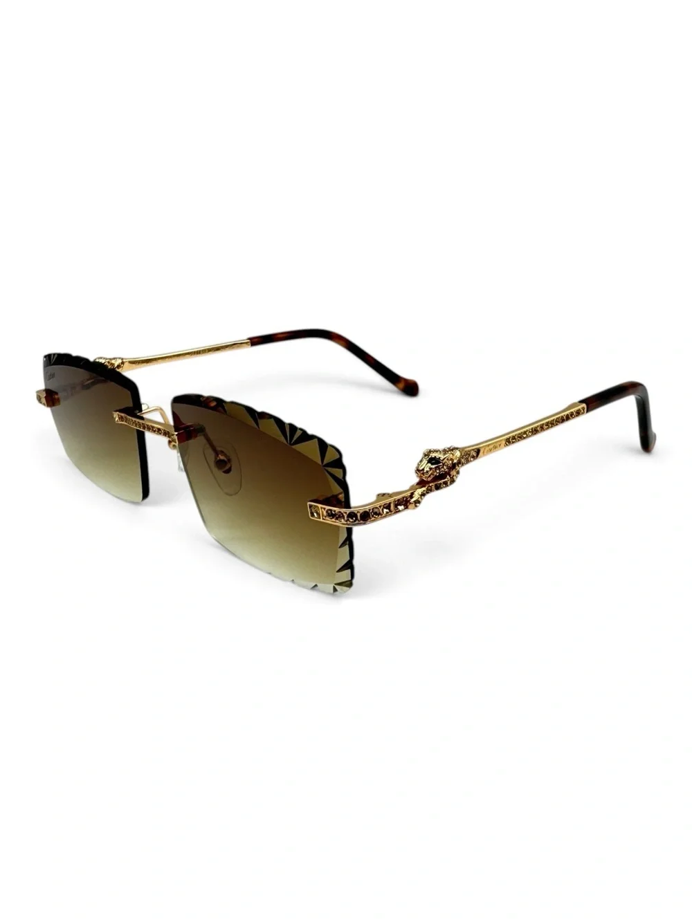 Cartier Gold Scalloped Rimless Sunglasses with Brown Gradient Lenses